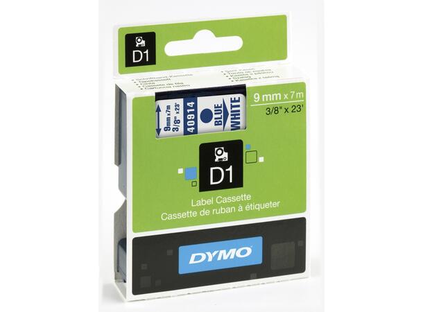 Tape DYMO D1 9mm x 7m blå på hvit 